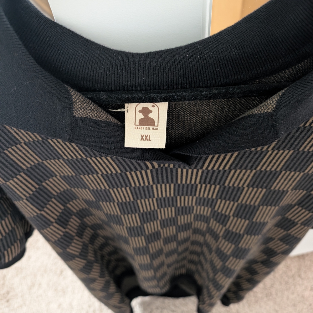 Men's Black and Brown Checkered Polo Shirt